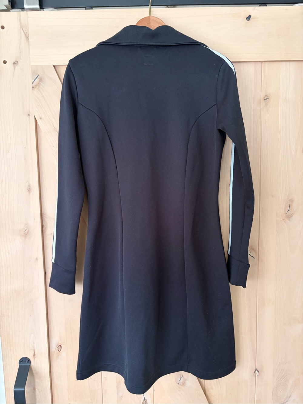 Vintage adidas Women's Black Track Jacket Dress with White Stripes. - Picture 3 of 5